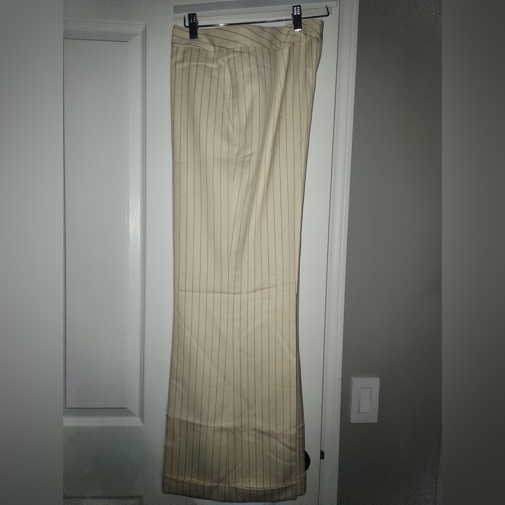 Cream and brown pinstripe Lauren wide leg pants size 12P